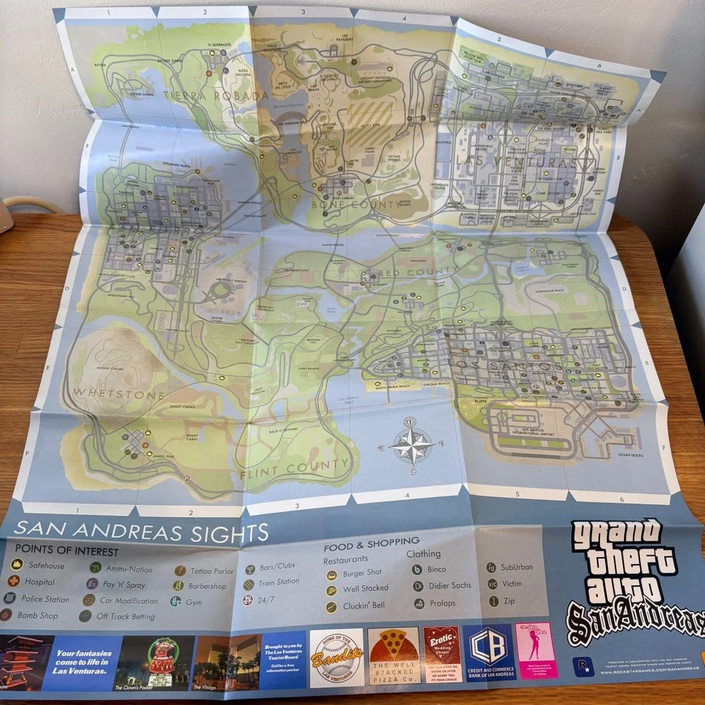 Rockstar Grand Theft Auto San Andreas Map & Manual PS2 Black Label CompleteCIB
